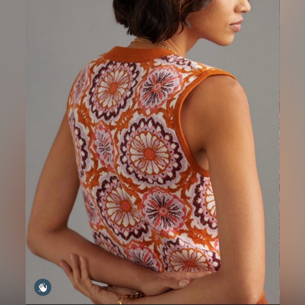 Maeve by Anthropologie Jacquard Sweater Vest Honey size small - Picture 6 of 16